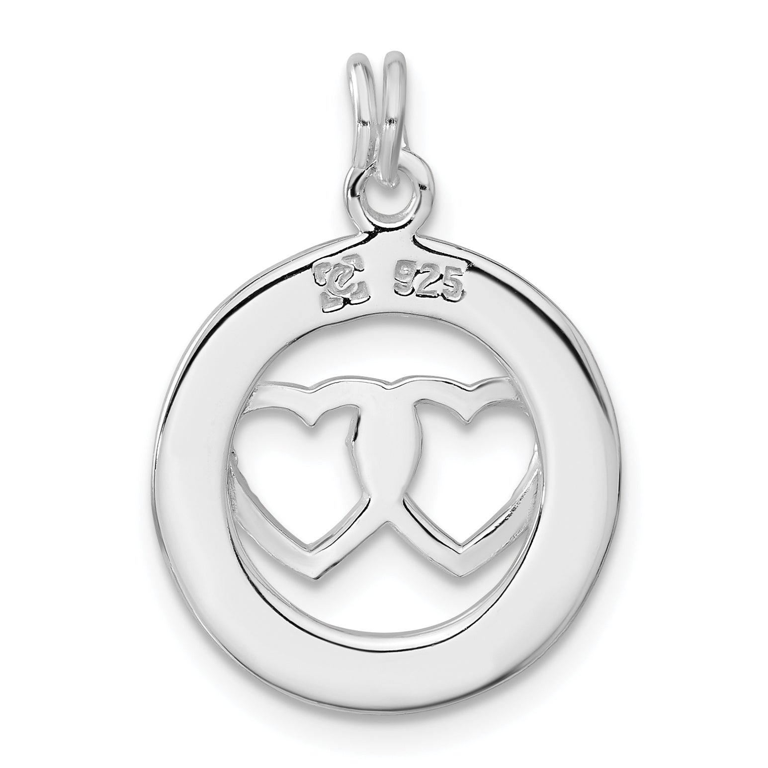Sterling Silver Polished Together Forever Double Heart Circle Charm