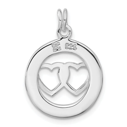Sterling Silver Polished Together Forever Double Heart Circle Charm