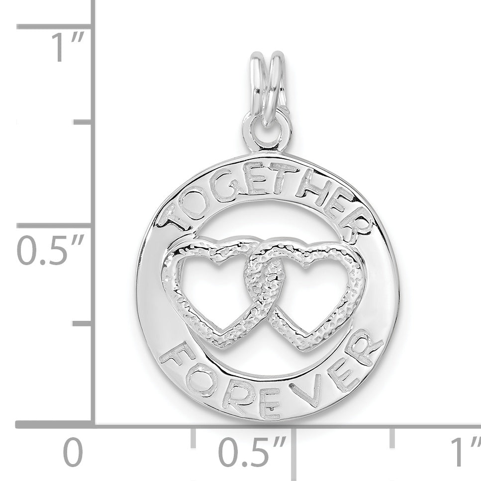 Sterling Silver Polished Together Forever Double Heart Circle Charm