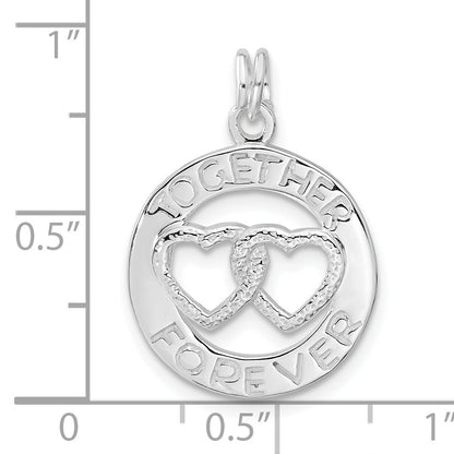 Sterling Silver Polished Together Forever Double Heart Circle Charm