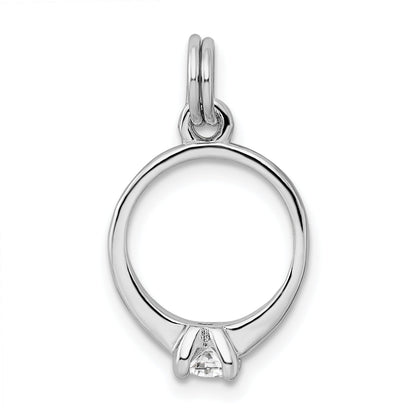 Sterling Silver Rhodium-Platedcz Polished Ring Charm