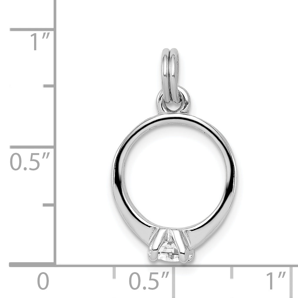 Sterling Silver Rhodium-Platedcz Polished Ring Charm