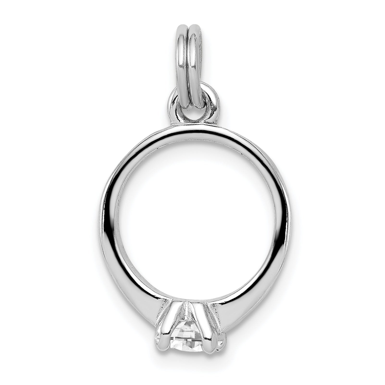 Sterling Silver Rhodium-Platedcz Polished Ring Charm