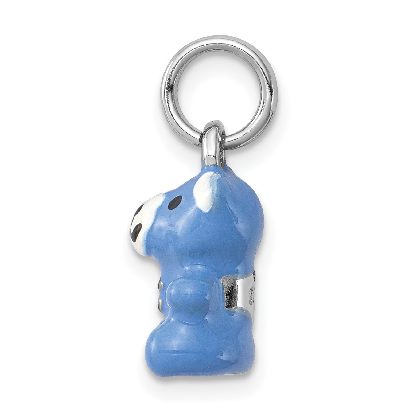 Sterling Silver Rhodium-Platedblue & Enamel Teddy Bear Charm