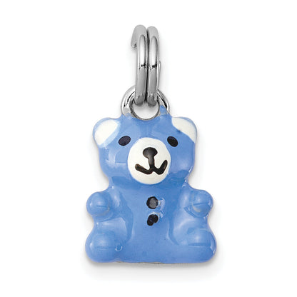 Sterling Silver Rhodium-Platedblue & Enamel Teddy Bear Charm