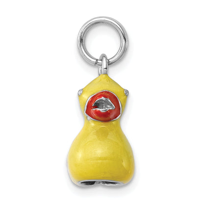 Sterling Silver Rhodium-Plated Enamel Duck Charm