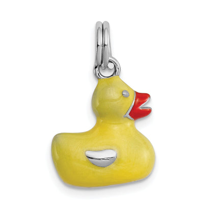 Sterling Silver Rhodium-Plated Enamel Duck Charm