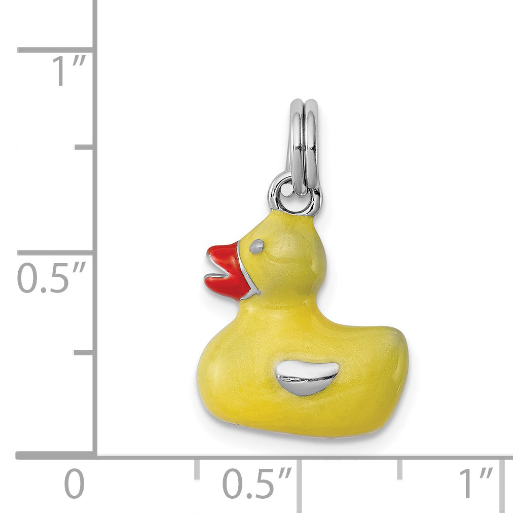 Sterling Silver Rhodium-Plated Enamel Duck Charm