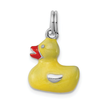Sterling Silver Rhodium-Plated Enamel Duck Charm