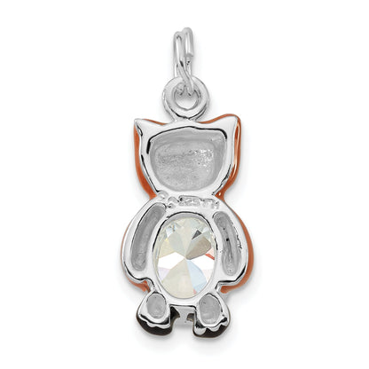 Sterling Silver Polished Cz Enameled Owl Charm