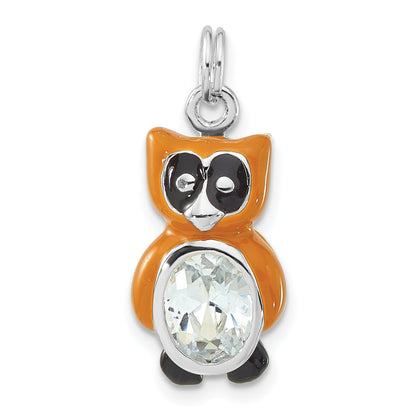 Sterling Silver Polished Cz Enameled Owl Charm
