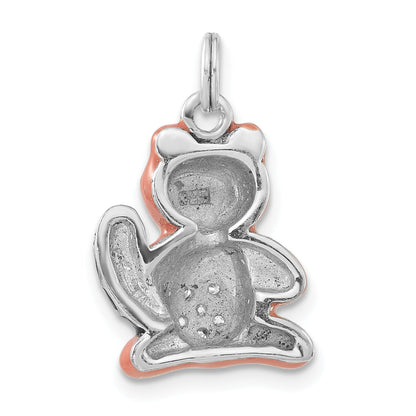 Sterling Silver Polished Cz Enameled Raccoon Charm