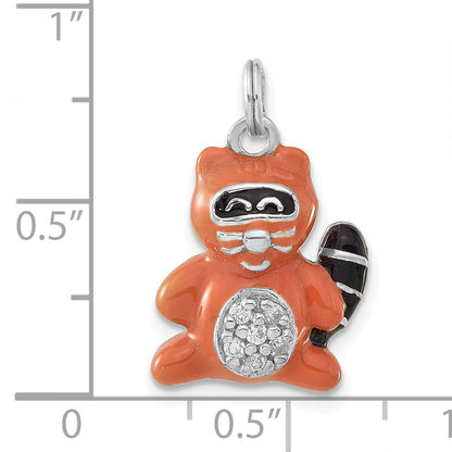 Sterling Silver Polished Cz Enameled Raccoon Charm