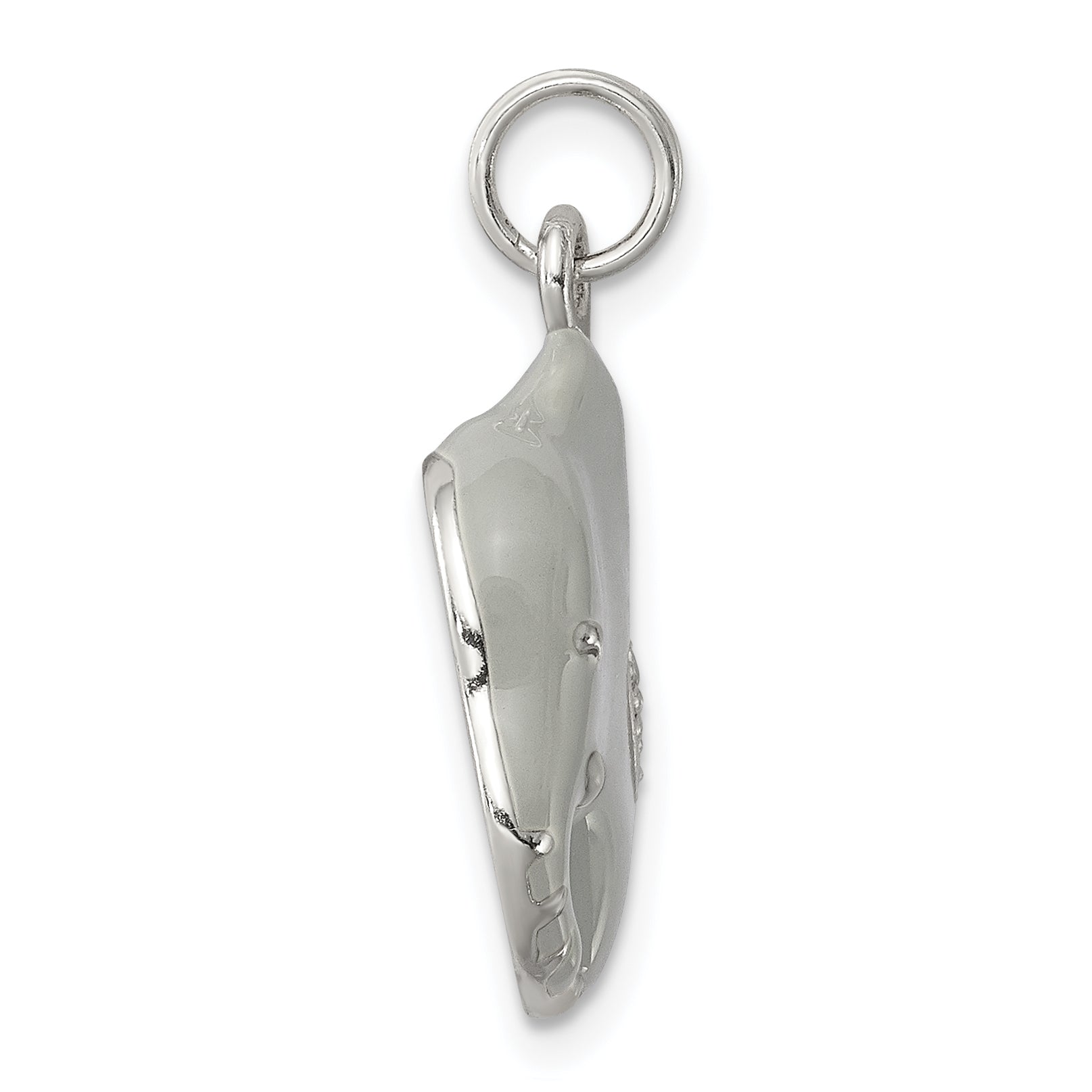 Sterling Silver Cz Grey Enameled Polished Elephant Charm