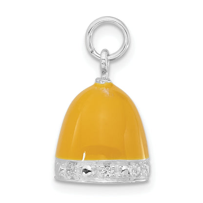 Sterling Silver 3-D Polished Cz Yellow Enameled Bell Charm