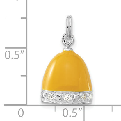 Sterling Silver 3-D Polished Cz Yellow Enameled Bell Charm