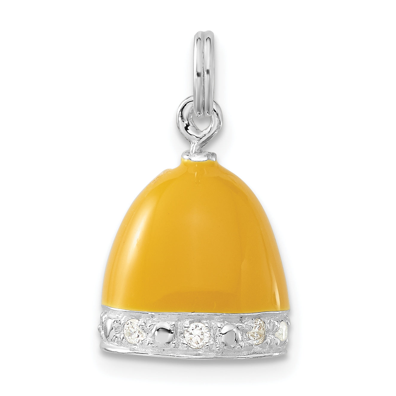 Sterling Silver 3-D Polished Cz Yellow Enameled Bell Charm