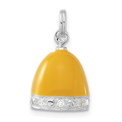 Sterling Silver 3-D Polished Cz Yellow Enameled Bell Charm