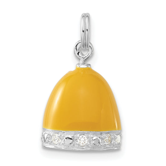 Sterling Silver 3-D Polished Cz Yellow Enameled Bell Charm