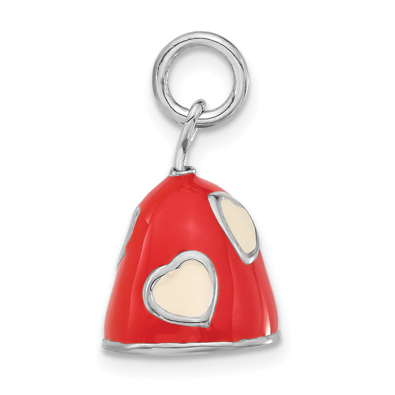 Sterling Silver 3-D Polished Coral & White Enameled Bell Charm