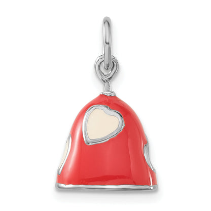 Sterling Silver 3-D Polished Coral & White Enameled Bell Charm