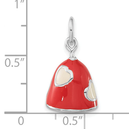 Sterling Silver 3-D Polished Coral & White Enameled Bell Charm