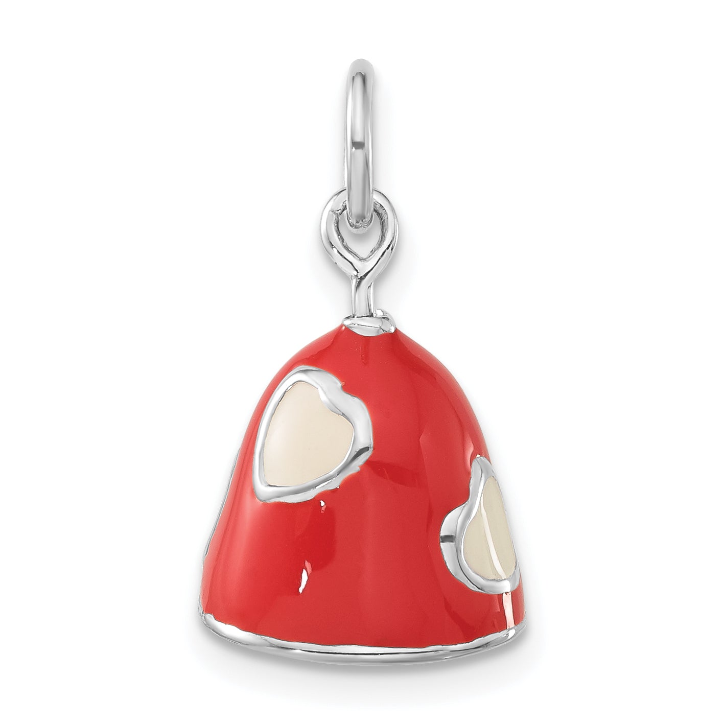 Sterling Silver 3-D Polished Coral & White Enameled Bell Charm