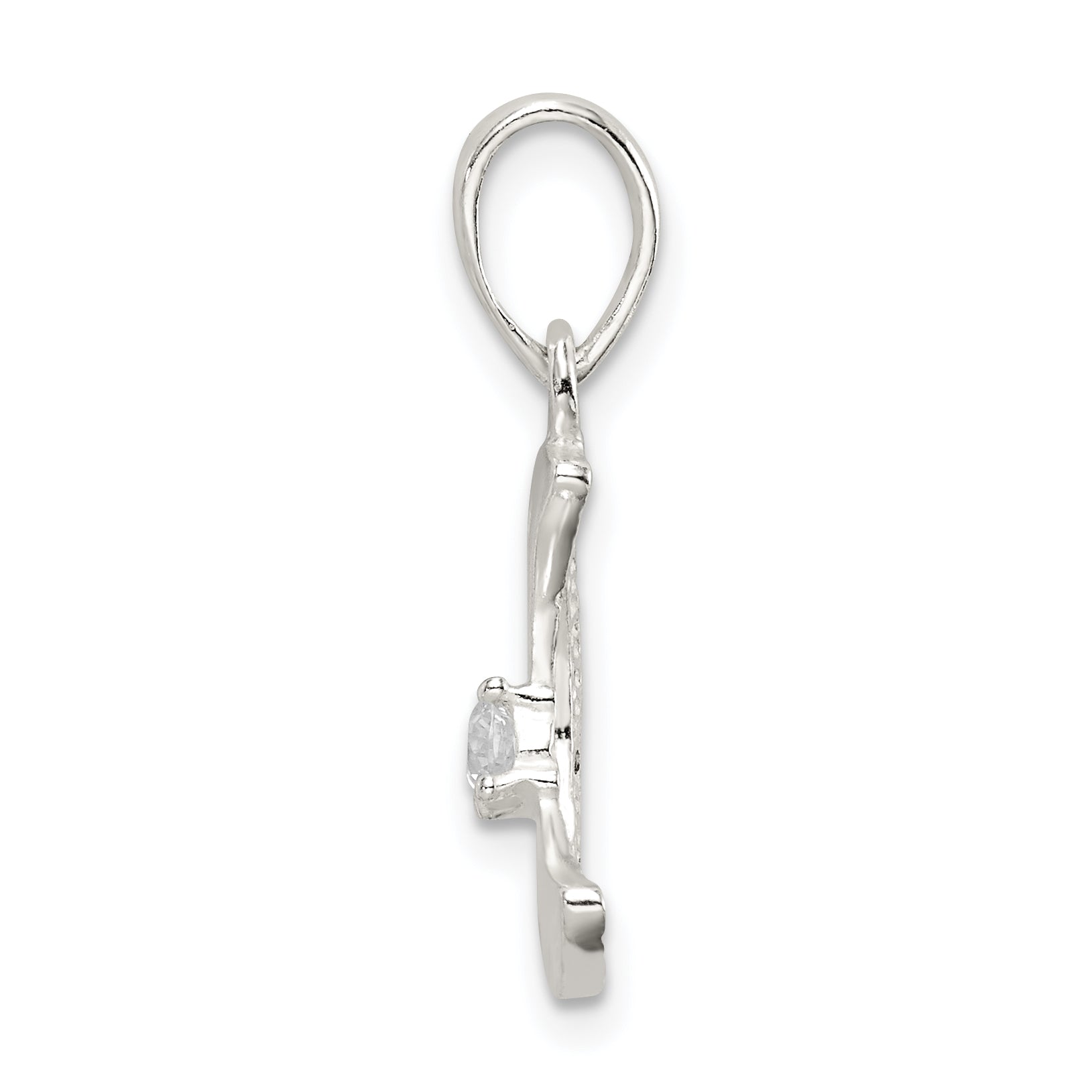 Sterling Silver & Cz Polished Moon Pendant