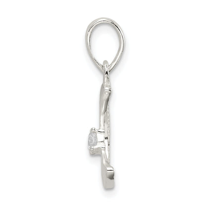 Sterling Silver & Cz Polished Moon Pendant