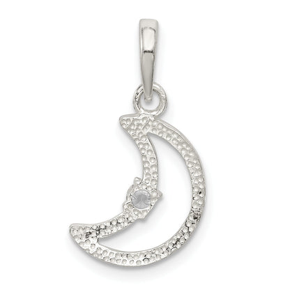 Sterling Silver & Cz Polished Moon Pendant