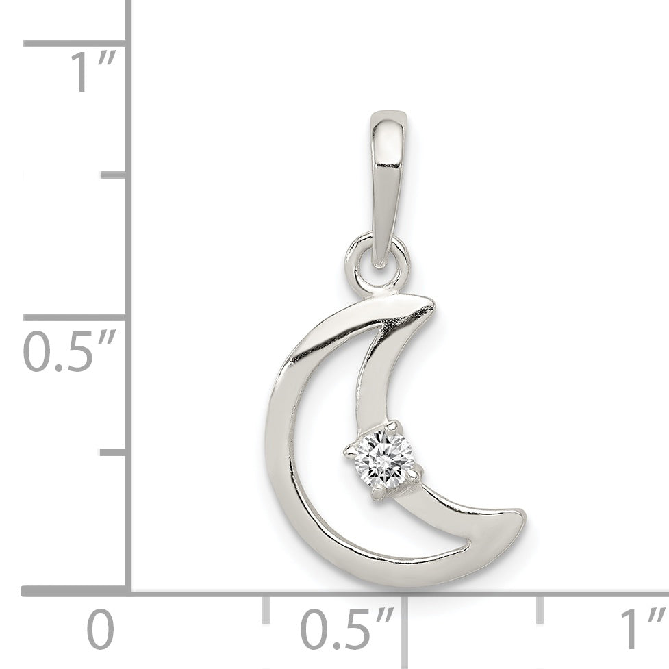 Sterling Silver & Cz Polished Moon Pendant