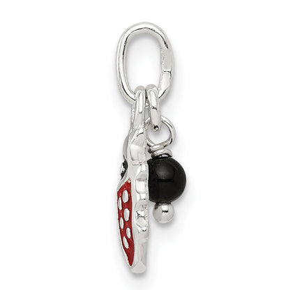 Sterling Silver Red Enameled Ladybug W/Bead Charm