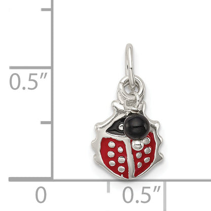 Sterling Silver Red Enameled Ladybug W/Bead Charm