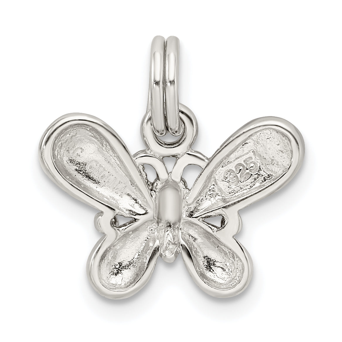 Sterling Silver Rhodium-Plated Purple Enamel Polished Butterfly Charm
