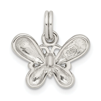 Sterling Silver Rhodium-Plated Purple Enamel Polished Butterfly Charm