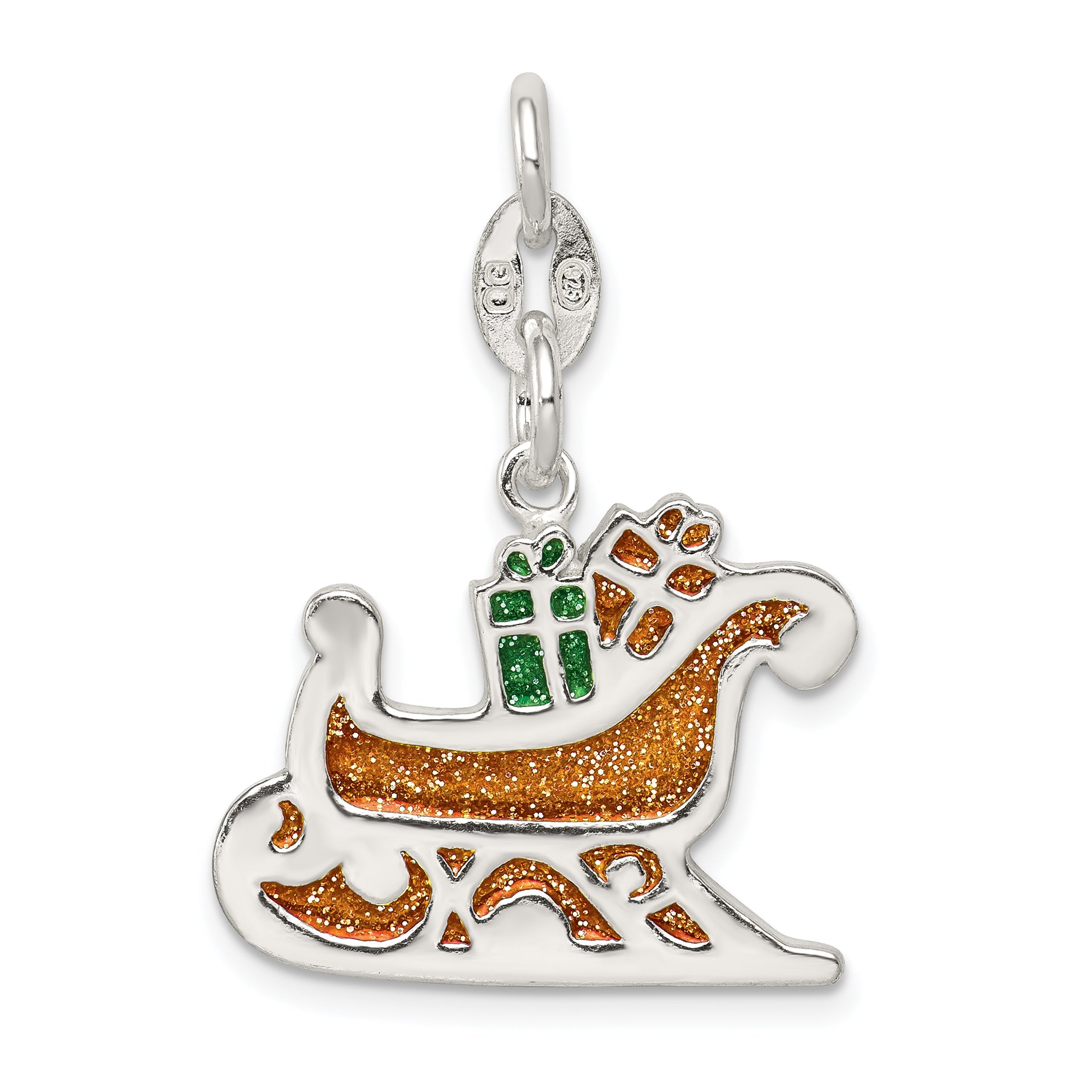 Sterling Silver Enameled Santa'S Sled Charm