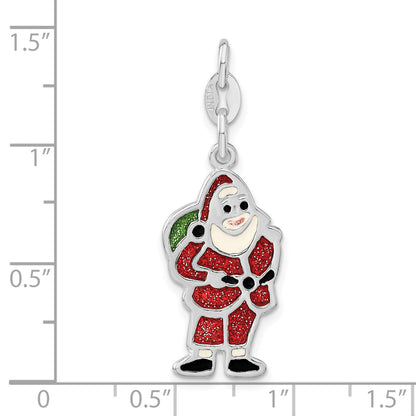 Sterling Silver Polished & Enameled Santa Charm