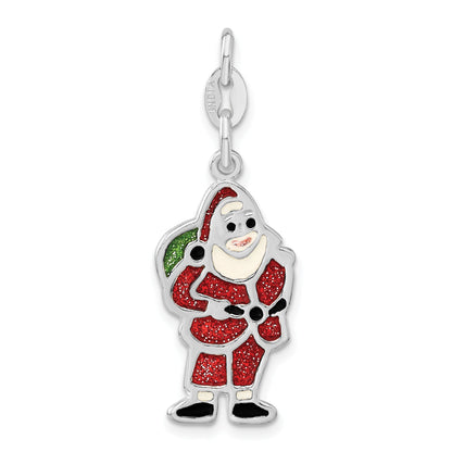 Sterling Silver Polished & Enameled Santa Charm