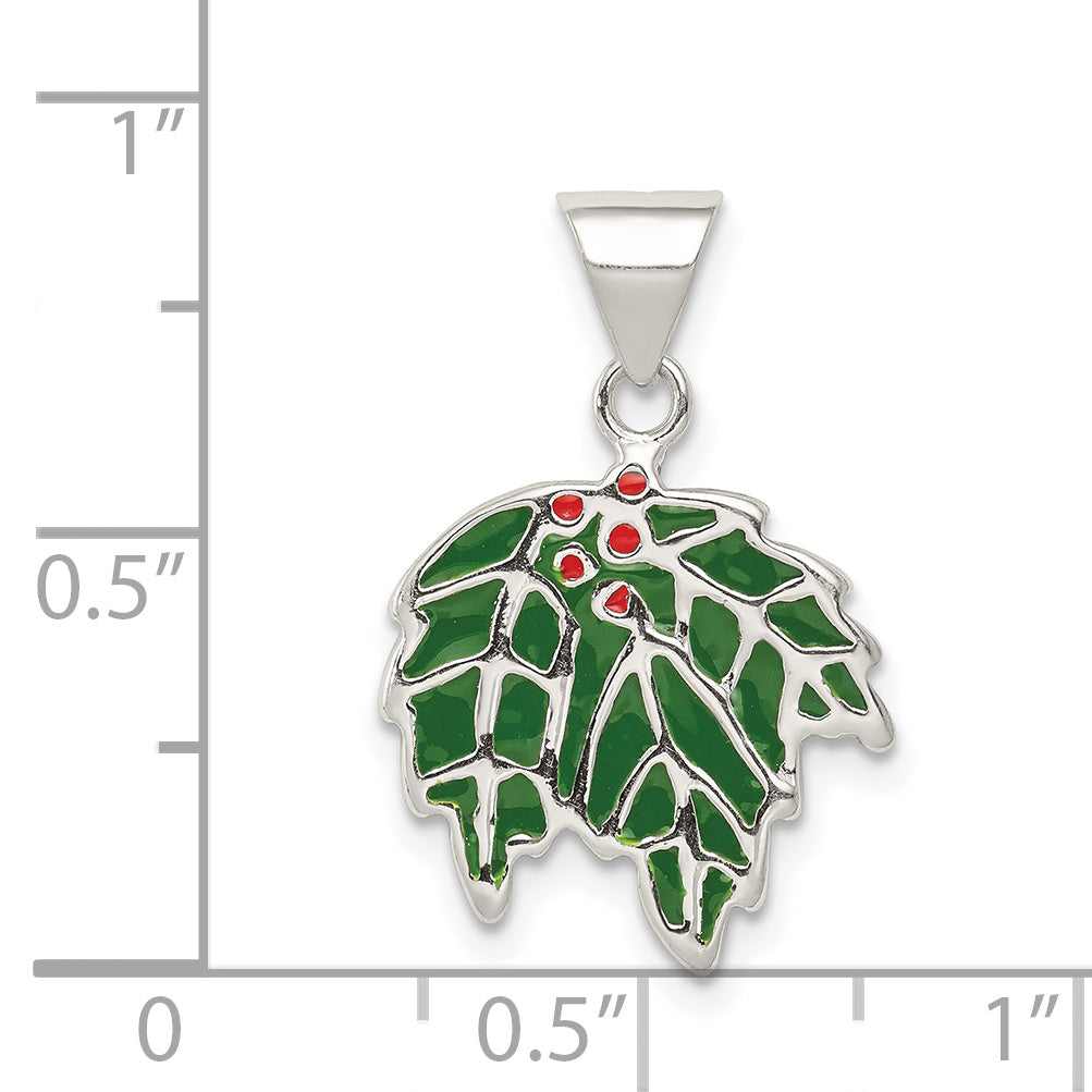 Sterling Silver Enameled Holly Charm