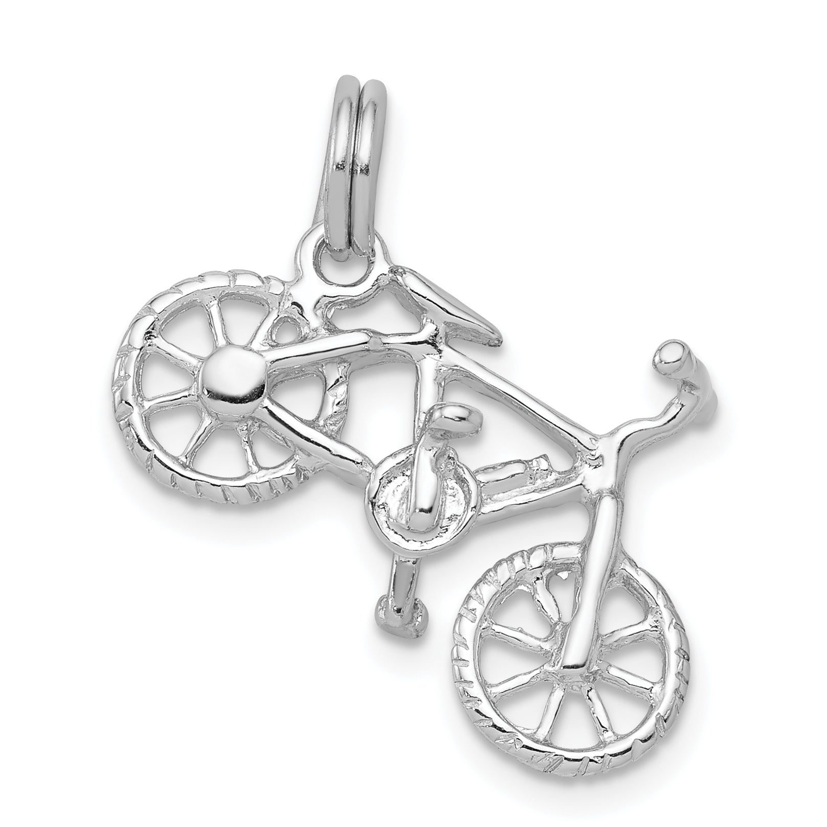 Sterling Silver Rhodium-Platedpolished Bicycle Charm