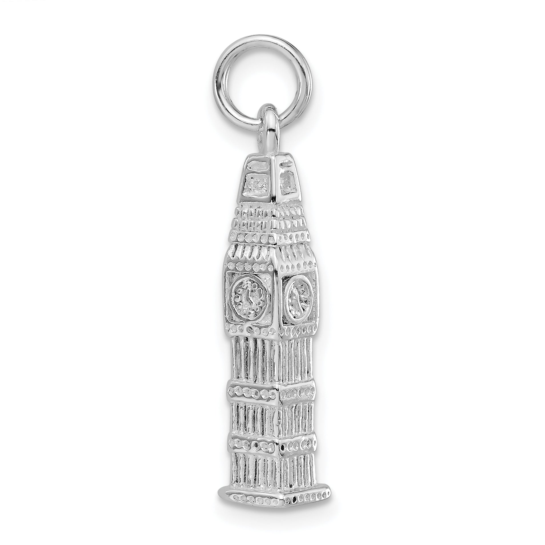 Sterling Silver 3-D Polished Clock Tower Charm