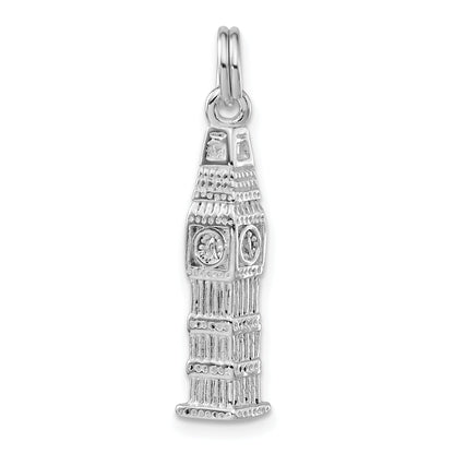 Sterling Silver 3-D Polished Clock Tower Charm
