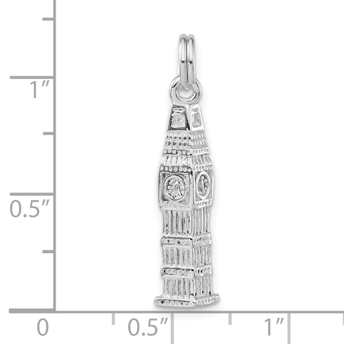 Sterling Silver 3-D Polished Clock Tower Charm