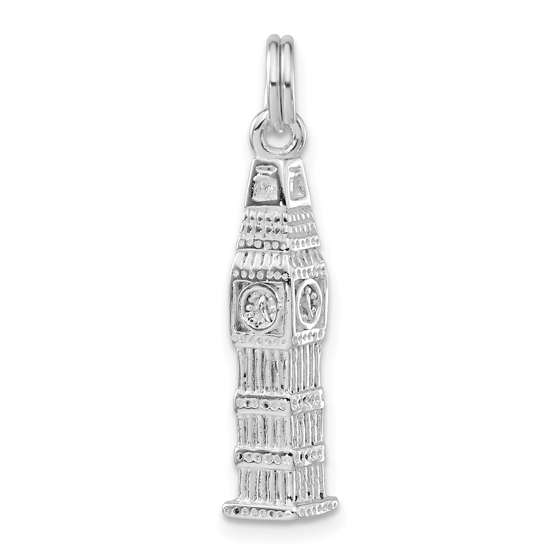 Sterling Silver 3-D Polished Clock Tower Charm