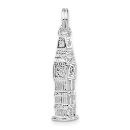 Sterling Silver 3-D Polished Clock Tower Charm