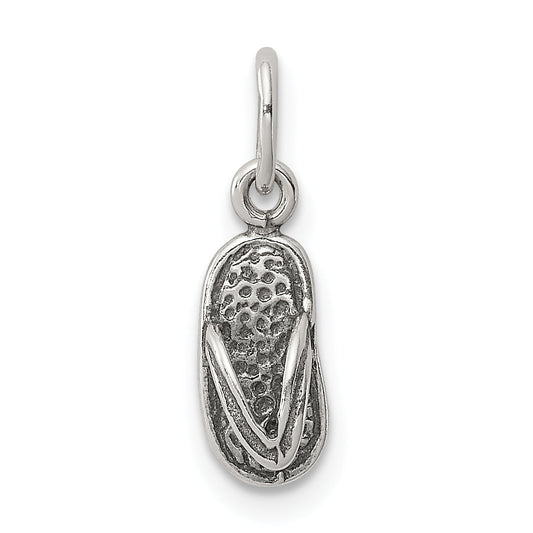 Sterling Silver Antiqued& Textured Flip Flop Children'S Charm