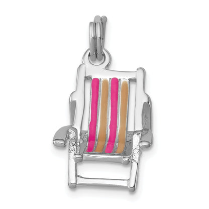 Sterling Silver Rhodium-Platedenamel Beach Chair Charm
