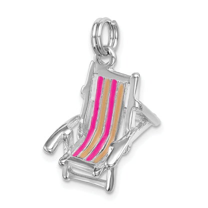 Sterling Silver Rhodium-Platedenamel Beach Chair Charm