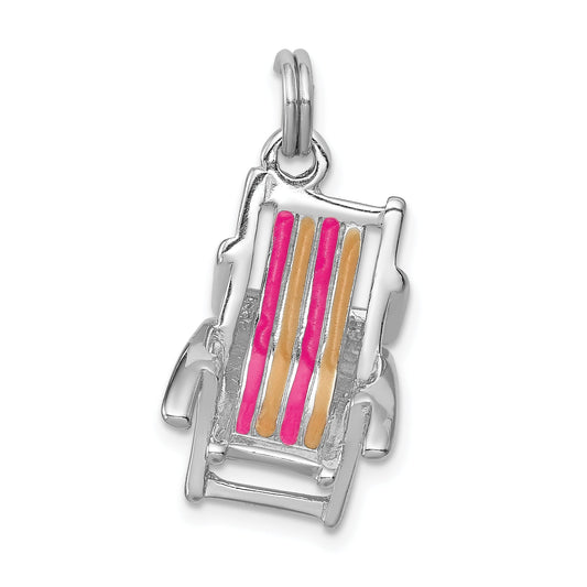 Sterling Silver Rhodium-Platedenamel Beach Chair Charm