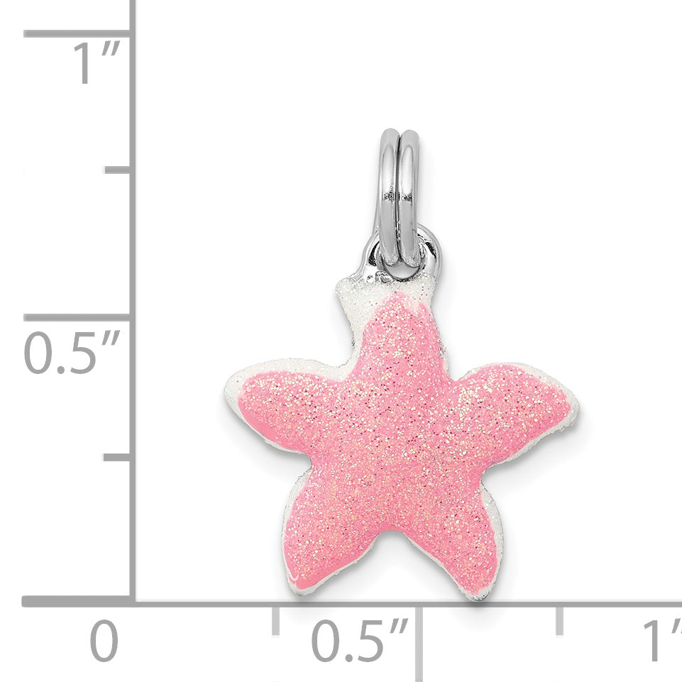 Sterling Silver Rhodium-Platedenameled Sparkle Starfish Charm
